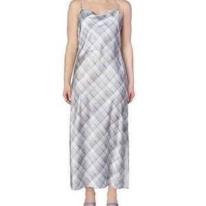 VINCE hazy Plaid Cowl Neck Satin Slip Dress In Powder Blue Size 10 NWT